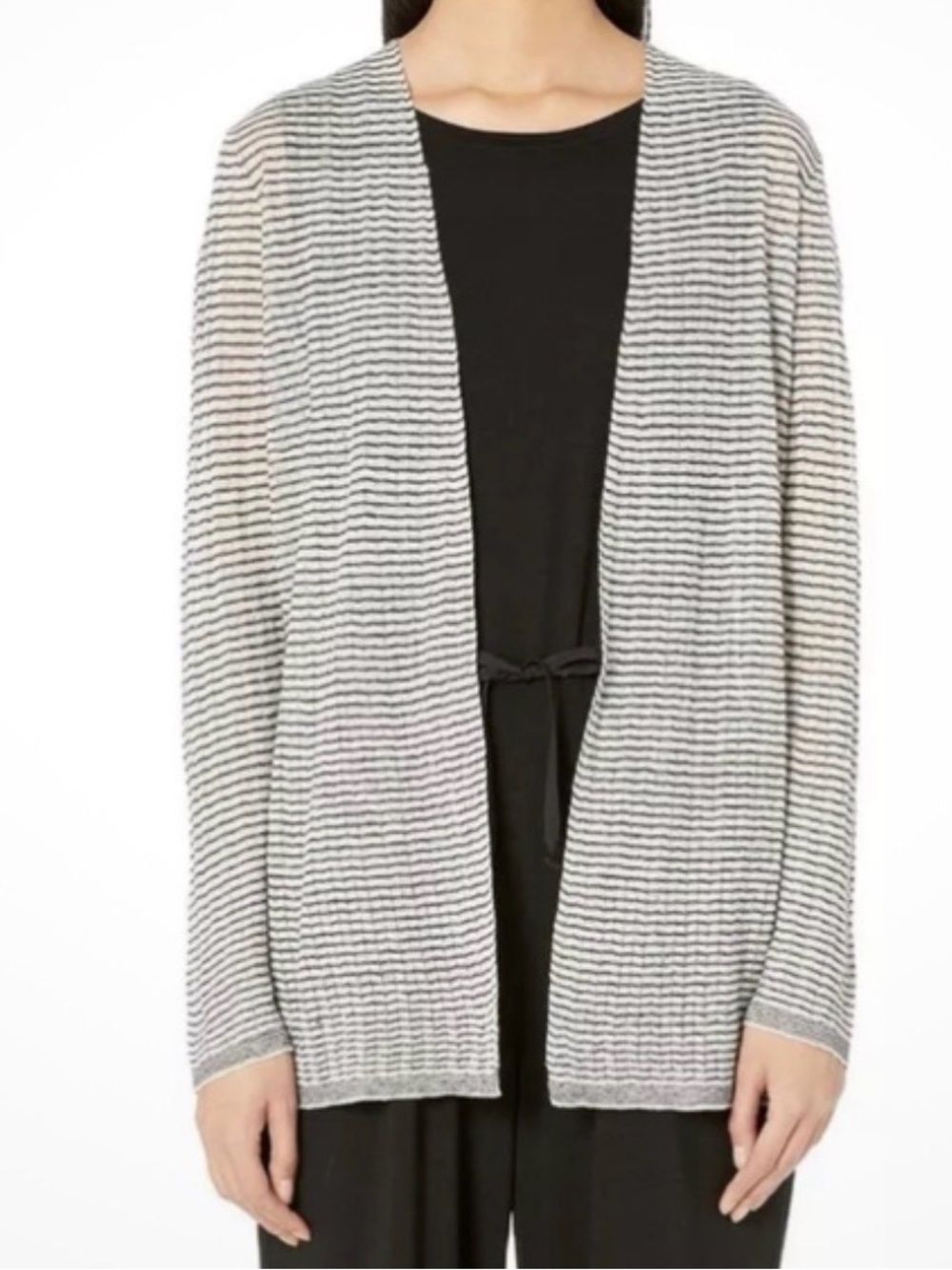 Eileen Fisher Organic Linen Open Cardigan Black White Stripe 3X